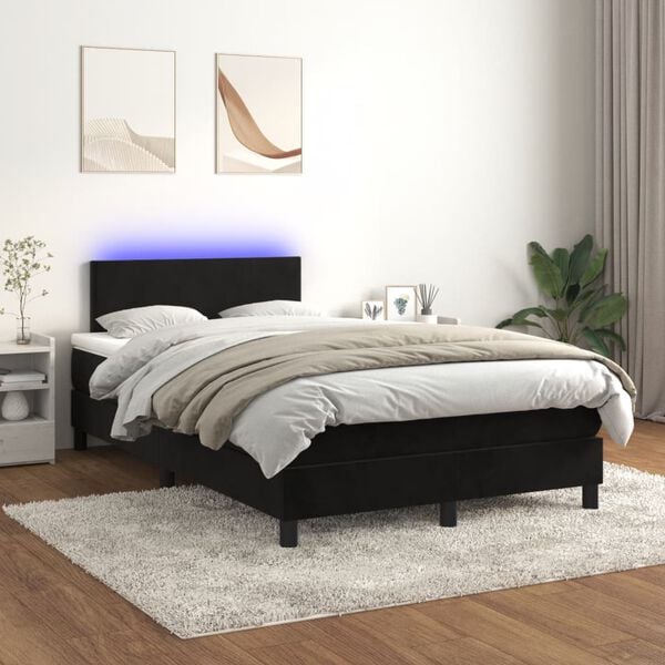 vidaXL Cama box spring colch&oacute;n y LED terciopelo negro 120x200 cm