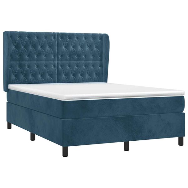 vidaXL Cama box spring con colch&oacute;n terciopelo azul oscuro 140x190 cm