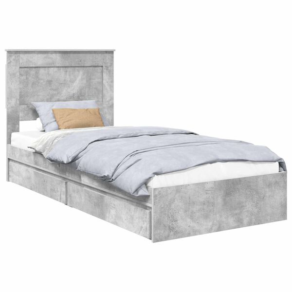 vidaXL Cama con almacenamiento con cabecera Gris Concreto 90 x 200 cm