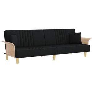 vidaXL Sof&aacute; cama con reposabrazos tela negro