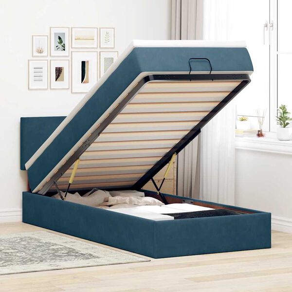 vidaXL Estructura de cama otomana colch&oacute;n terciopelo azul oscuro