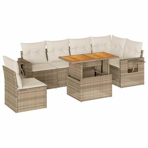 vidaXL Set sof&aacute;s de jard&iacute;n 7 piezas y cojines rat&aacute;n sint&eacute;tico beige
