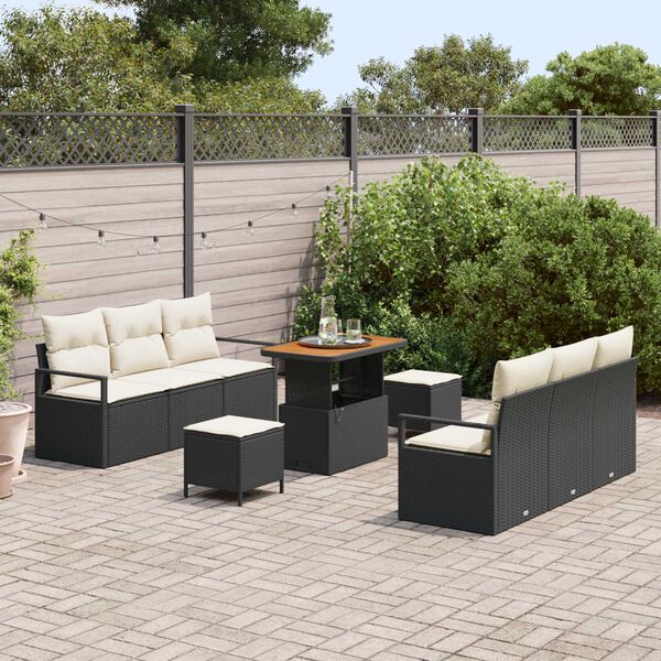 vidaXL Conjunto de sof&aacute;s de jard&iacute;n 9 pcs Negro rat&aacute;n sint&eacute;tico