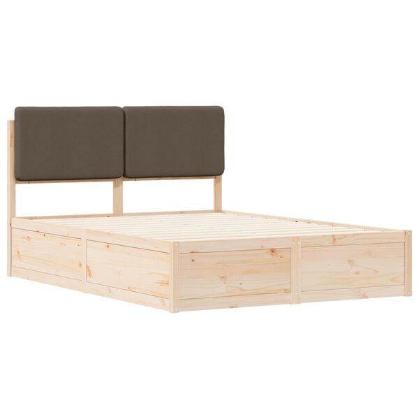 vidaXL Estructura de Cama con Cabecera Tapizada Taup&eacute; 135 x 190 cm