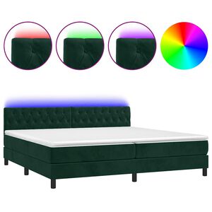 vidaXL Cama box spring colch&oacute;n y LED terciopelo verde oscuro 200x200cm
