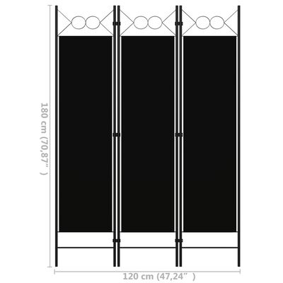 vidaXL Biombo divisor de 3 paneles negro 120x180 cm