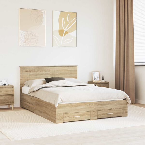 vidaXL Estructura de cama con cabecera Roble Sonoma 140 x 190 cm