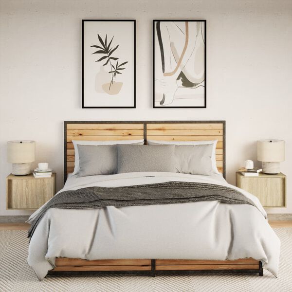 vidaXL Mesitas de noche de pared con luces LED 2 unidades roble Sonoma