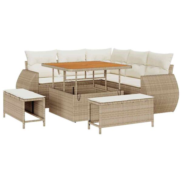 vidaXL Conjunto de sof&aacute; de jard&iacute;n 8 pcs Beige y Crema rat&aacute;n sint&eacute;tico