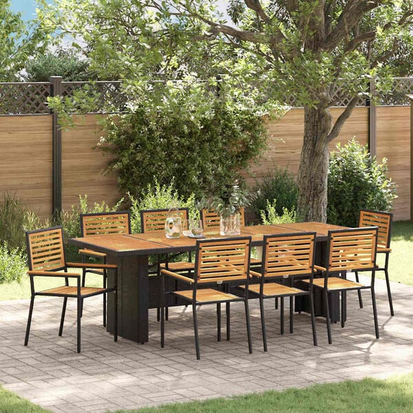 vidaXL Conjunto de Comedor de Jard&iacute;n 9 pcs Negro y Marr&oacute;n
