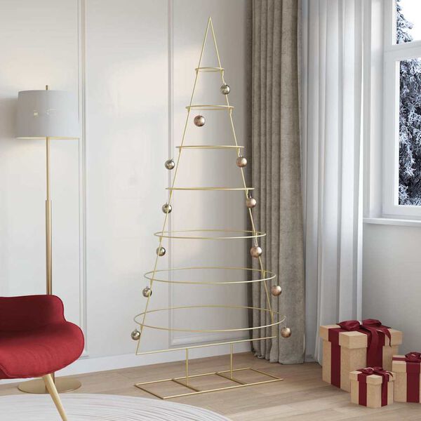 vidaXL Árbol de Navidad de metal con soporte Dorado 210 cm