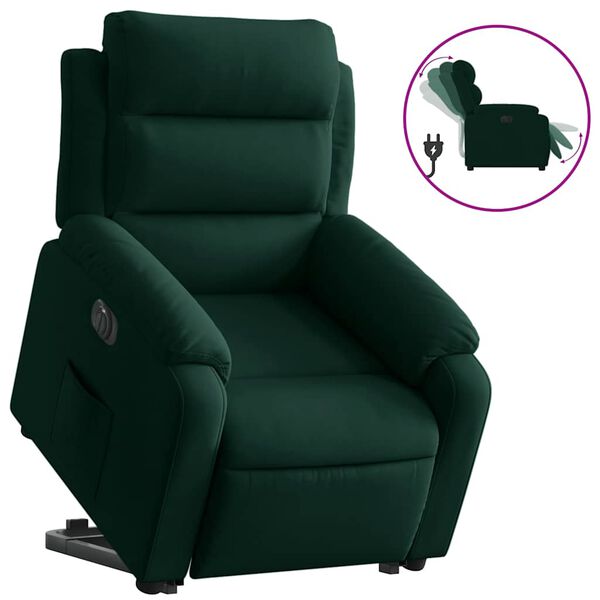vidaXL Sill&oacute;n el&eacute;ctrico reclinable elevable de terciopelo verde oscuro