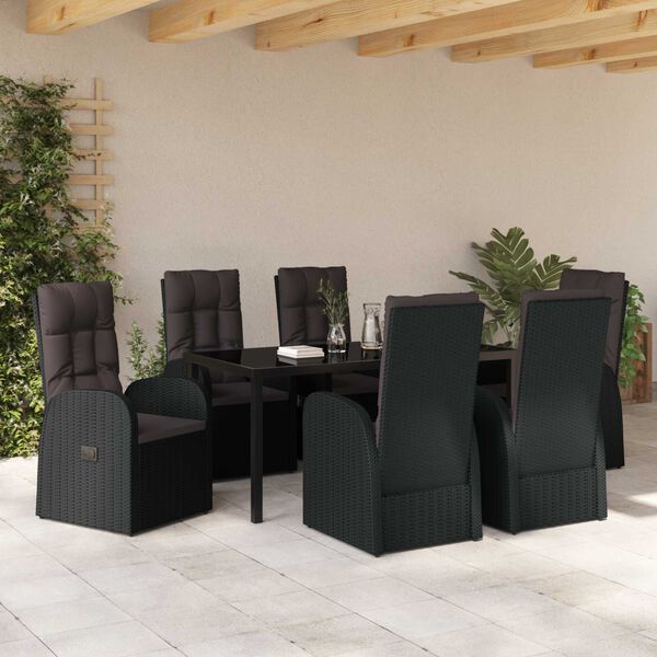 vidaXL Conjunto de Comedor de Jard&iacute;n 7 pcs Negro rat&aacute;n sint&eacute;tico