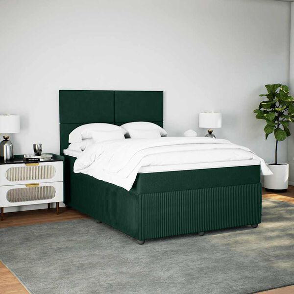 vidaXL Cama box spring con colch&oacute;n terciopelo verde oscuro 140x200 cm