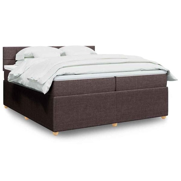 vidaXL Cama box spring con colch&oacute;n tela marr&oacute;n oscuro 200x200 cm