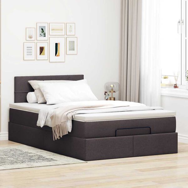 vidaXL Cama otomana con colch&oacute;n marr&oacute;n oscuro 120x200 cm tela