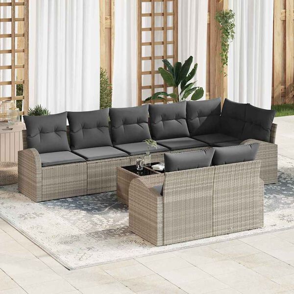 vidaXL Conjunto de sof&aacute;s de jard&iacute;n 9 pcs Gris Claro rat&aacute;n sint&eacute;tico