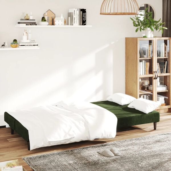 vidaXL Sof&aacute; cama de 2 plazas terciopelo verde oscuro