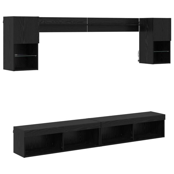 vidaXL Unidades de TV de Pared con LED con LED 6 pcs Roble Negro