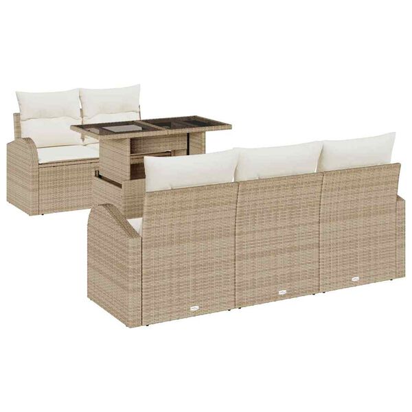 vidaXL Conjunto de sof&aacute; de jard&iacute;n 6 pcs Beige Rattan de Poli&eacute;ster