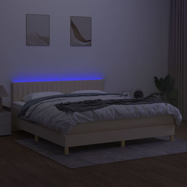 vidaXL Cama box spring con colch&oacute;n y LED tela crema 180x200 cm