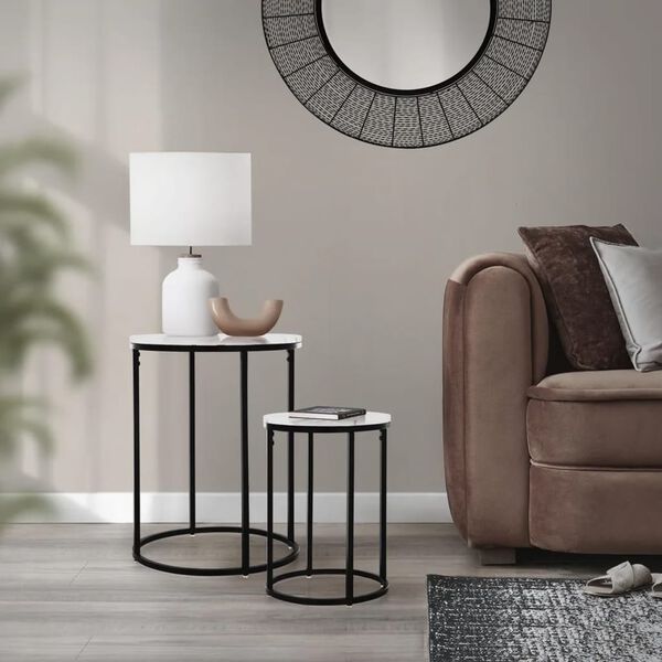 H&S Collection Juego de mesitas auxiliares 2 piezas blanco