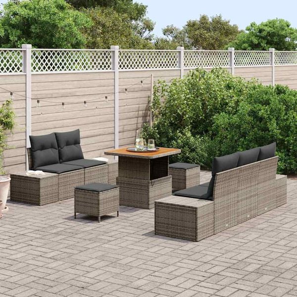 vidaXL Conjunto de sof&aacute; de jard&iacute;n con coj&iacute;n 8 pcs Gris Polirat&aacute;n