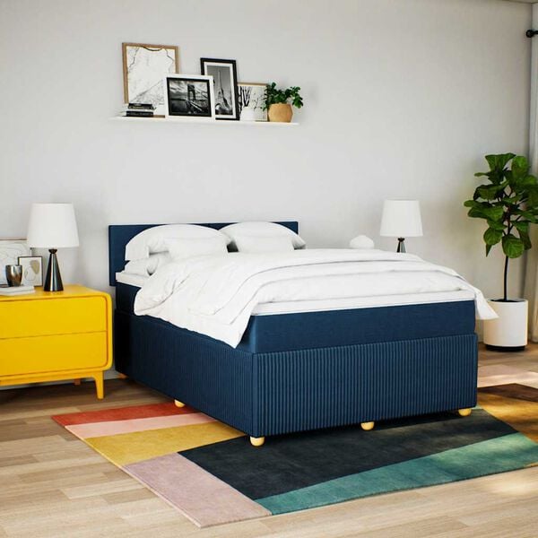 vidaXL Cama box spring con colch&oacute;n tela azul 140x200 cm