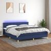 vidaXL Cama box spring con colch&oacute;n y LED tela azul 160x200 cm