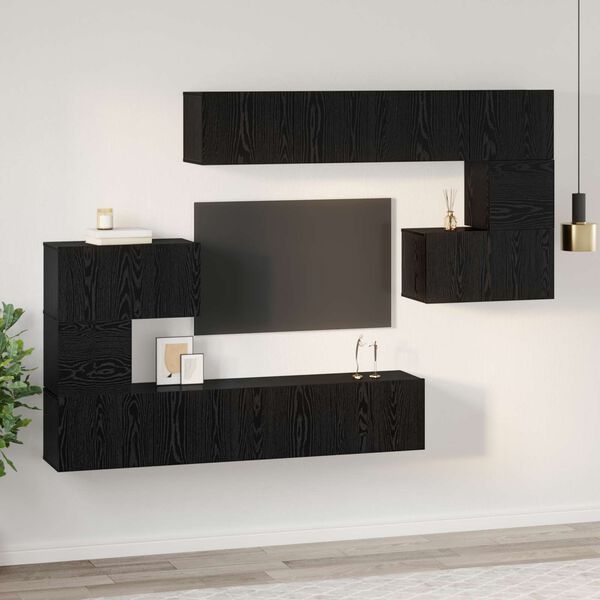 vidaXL Conjunto de mueble de TV 8 pcs Roble Negro Madera de ingenier&iacute;a