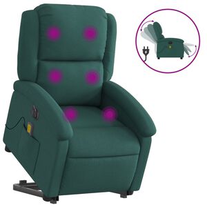 vidaXL Sill&oacute;n masaje el&eacute;ctrico reclinable elevable tela verde oscuro