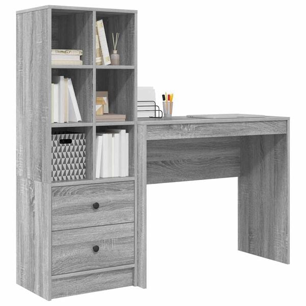 vidaXL Escritorio con caj&oacute;n 2 pcs Gris Sonoma