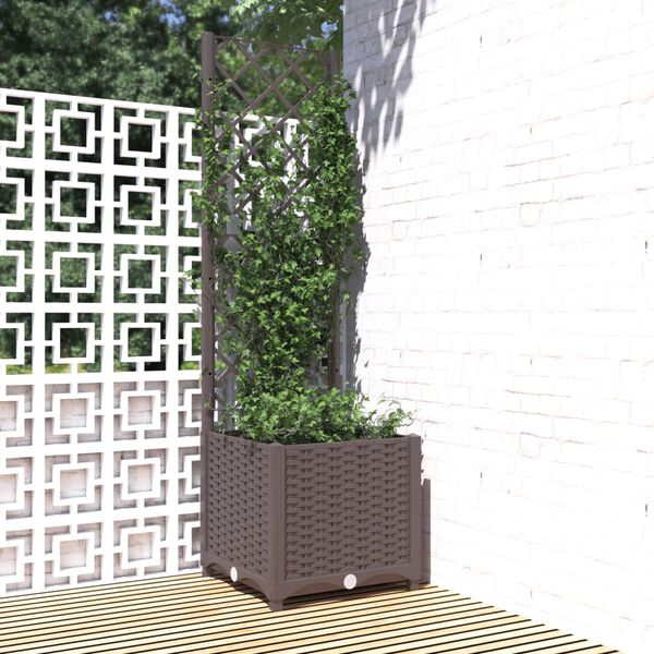 vidaXL Jardinera con enrejado PP marr&oacute;n 40x40x136 cm