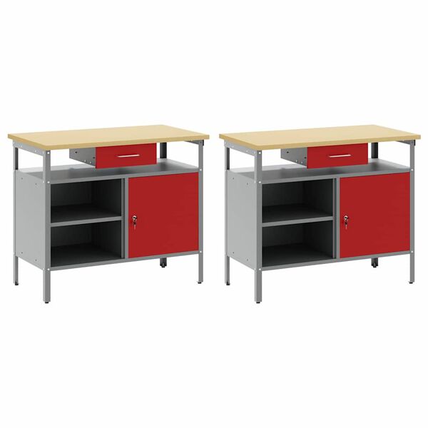vidaXL Conjunto de banco de trabajo 2 pcs Rojo 200 x 55 x 85 cm Acero