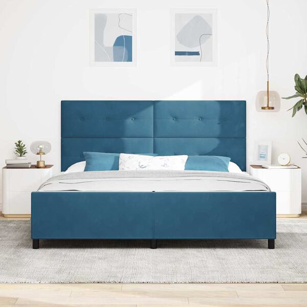 vidaXL Cama tipo Box Spring Azul Oscuro 200 x 200 cm Terciopelo