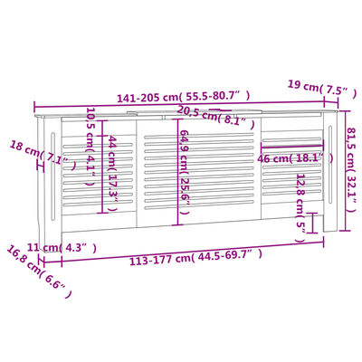 vidaXL Cubierta para radiador MDF 205 cm