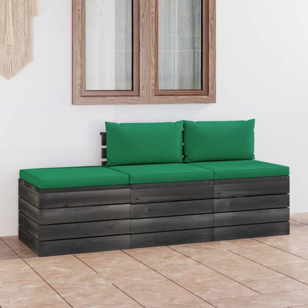 vidaXL Muebles de jard&iacute;n de palets 3 piezas cojines madera maciza pino