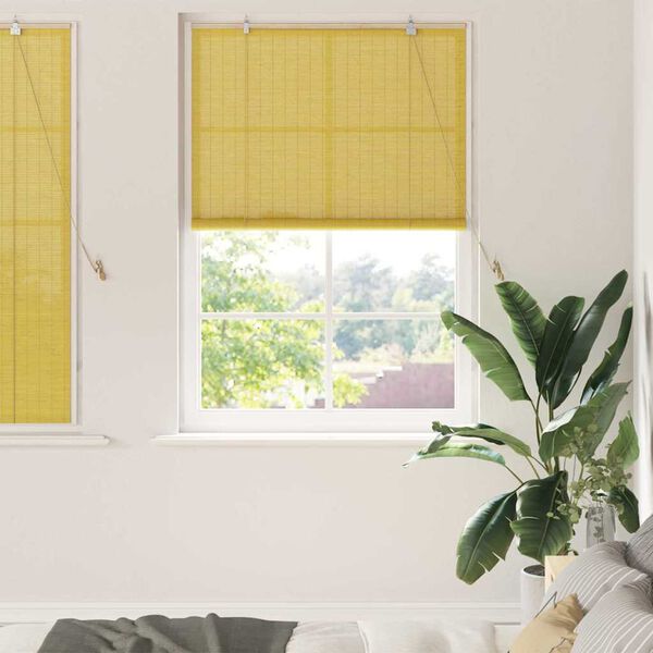 vidaXL Estor enrollable con cortinas Amarillo 120 x 160 cm Bamb&uacute;