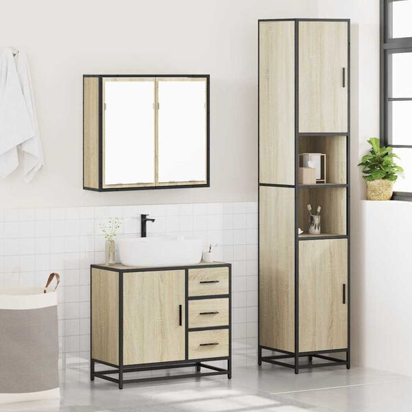 vidaXL Set de muebles de baño 3 pzas madera contrachapada roble Sonoma