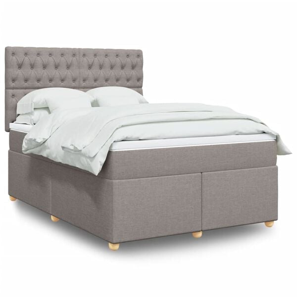 vidaXL Cama box spring con colch&oacute;n tela gris taupe 160x200 cm