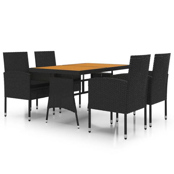 vidaXL Juego de comedor de jard&iacute;n 5 piezas rat&aacute;n sint&eacute;tico negro