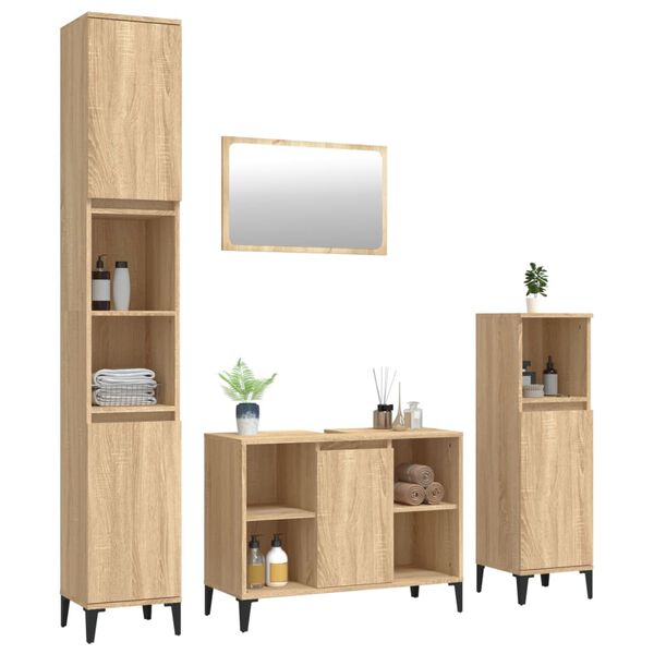 vidaXL Juego de muebles de ba&ntilde;o 4 pzas contrachapada roble Sonoma