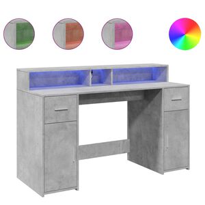vidaXL Escritorio con LED madera ingenier&iacute;a gris hormig&oacute;n 140x55x91 cm