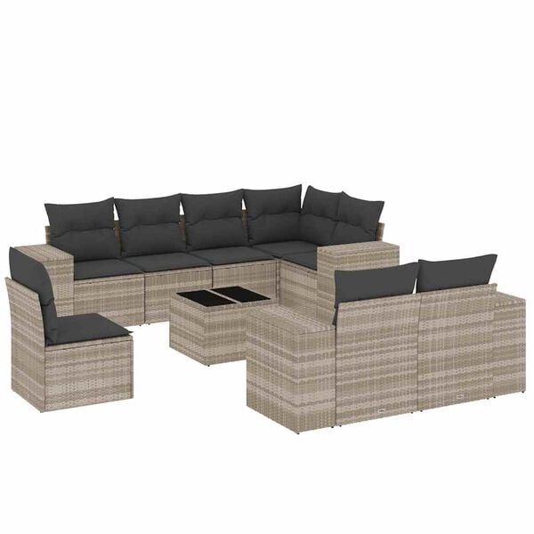vidaXL Set muebles jard&iacute;n 9 pzas y cojines rat&aacute;n sint&eacute;tico gris claro