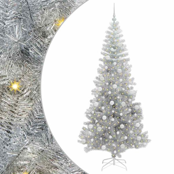 vidaXL &Aacute;rbol de Navidad con 300 LED con soporte Plateado 210 cm PET