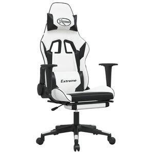 vidaXL Silla gaming con reposapi&eacute;s cuero sint&eacute;tico blanco negro