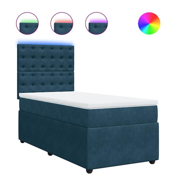 vidaXL Cama box spring con colch&oacute;n terciopelo azul oscuro 80x200 cm