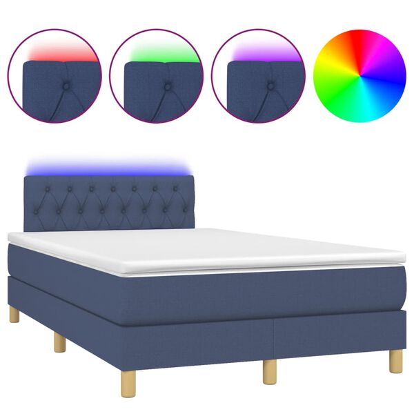vidaXL Cama box spring con colch&oacute;n y luces LED tela azul 120x190 cm