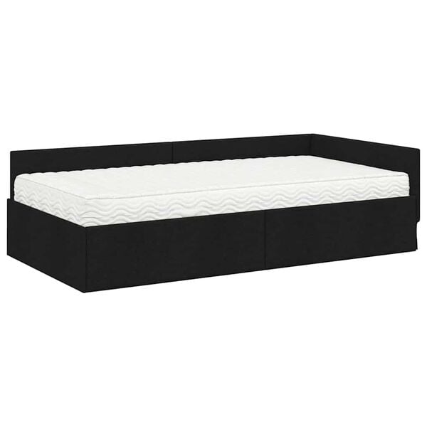 vidaXL Estructura de Cama Esquina con Colch&oacute;n Otro 2 pcs Negro tela