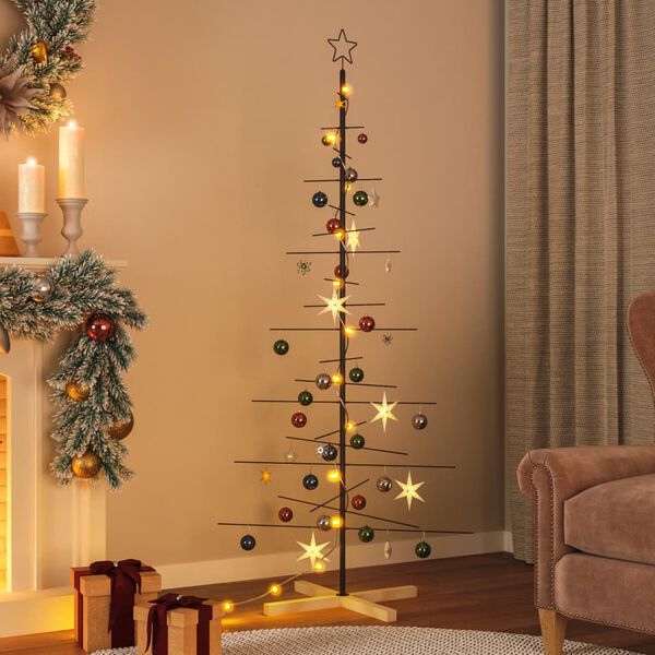 vidaXL &Aacute;rbol de Navidad metal negro con base de madera 180 cm